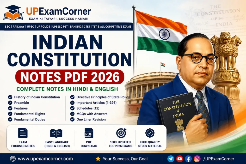 Indian Constitution Notes PDF 2026 in Hindi and English for SSC UPSC Railway UP Police