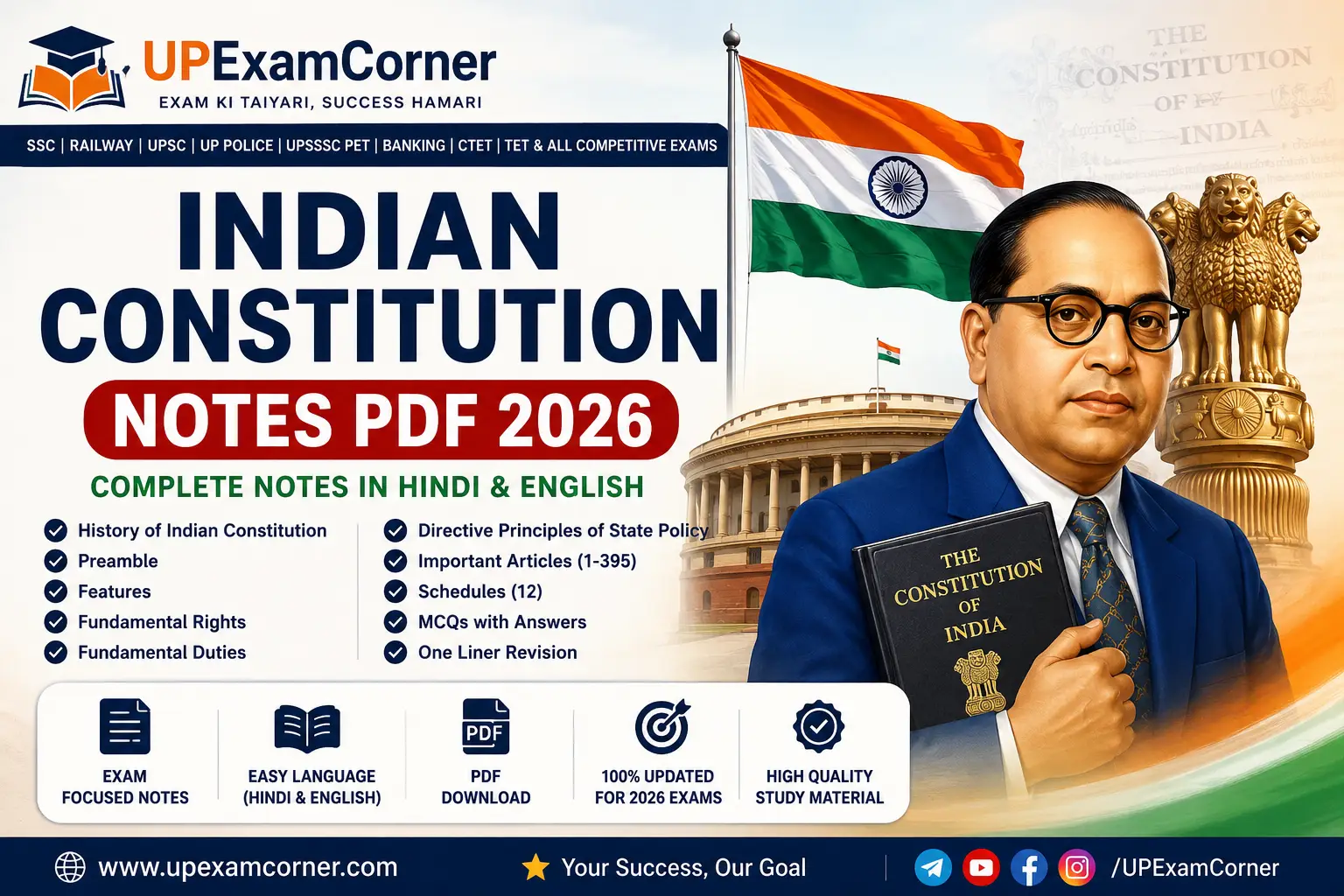 Indian Constitution Notes PDF 2026 in Hindi and English for SSC UPSC Railway UP Police