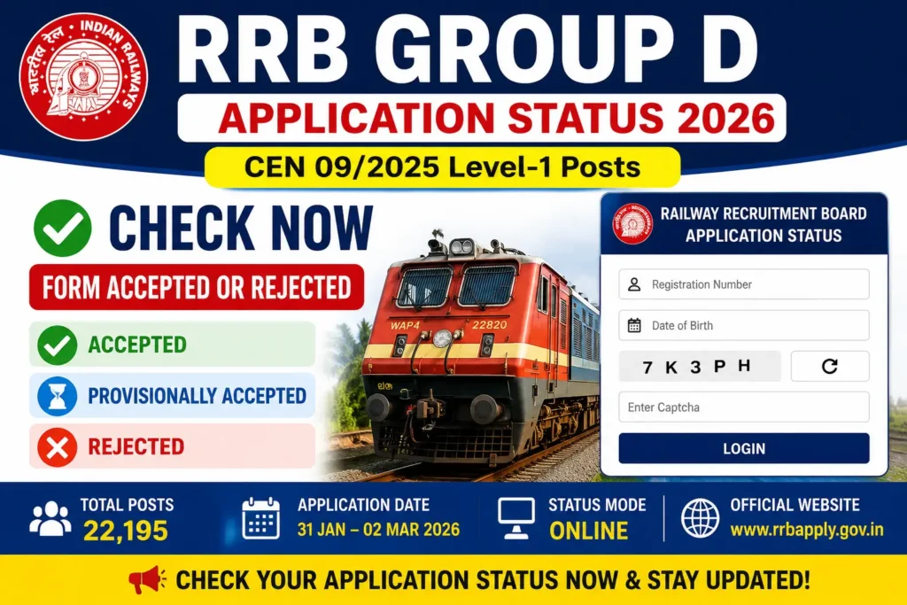 RRB Group D Application Status 2026 Check Form Accepted or Rejected for CEN 09/2025 Level-1 Recruitment